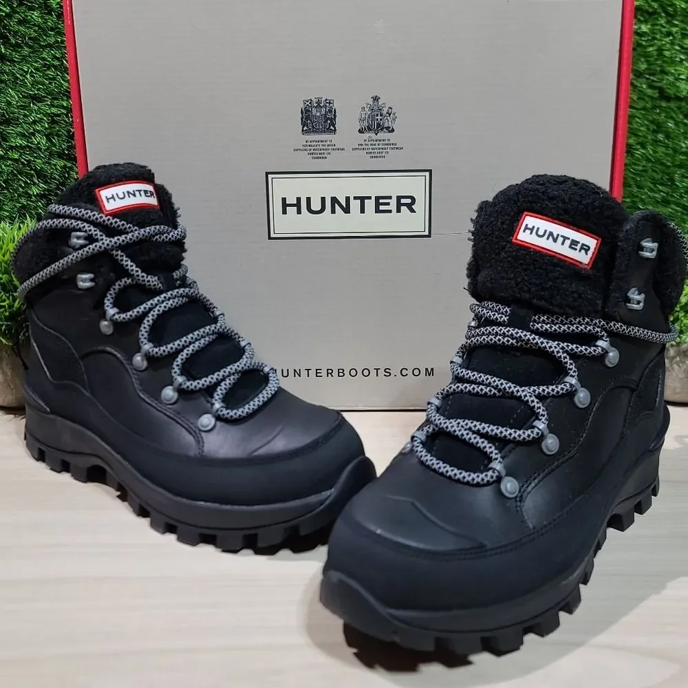 Hunter Explorer Mid Lace Leather Boots - Black 6 M New
